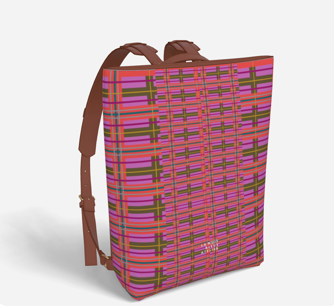 Pink Plaid Vegan Leather Backpack