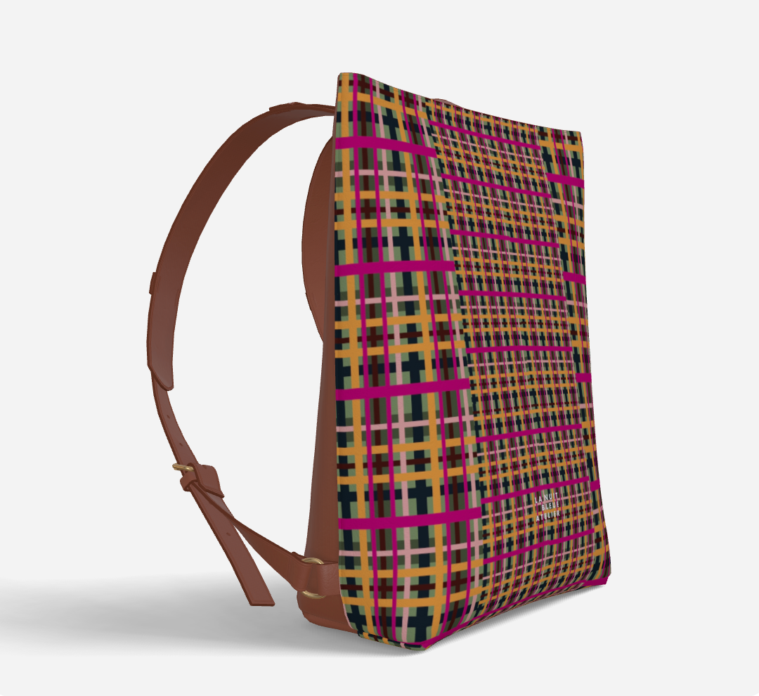 Fuchsia Plaid Vegan Leather Backpack