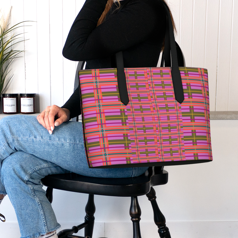 Pink Plaid Vegan Leather Tote