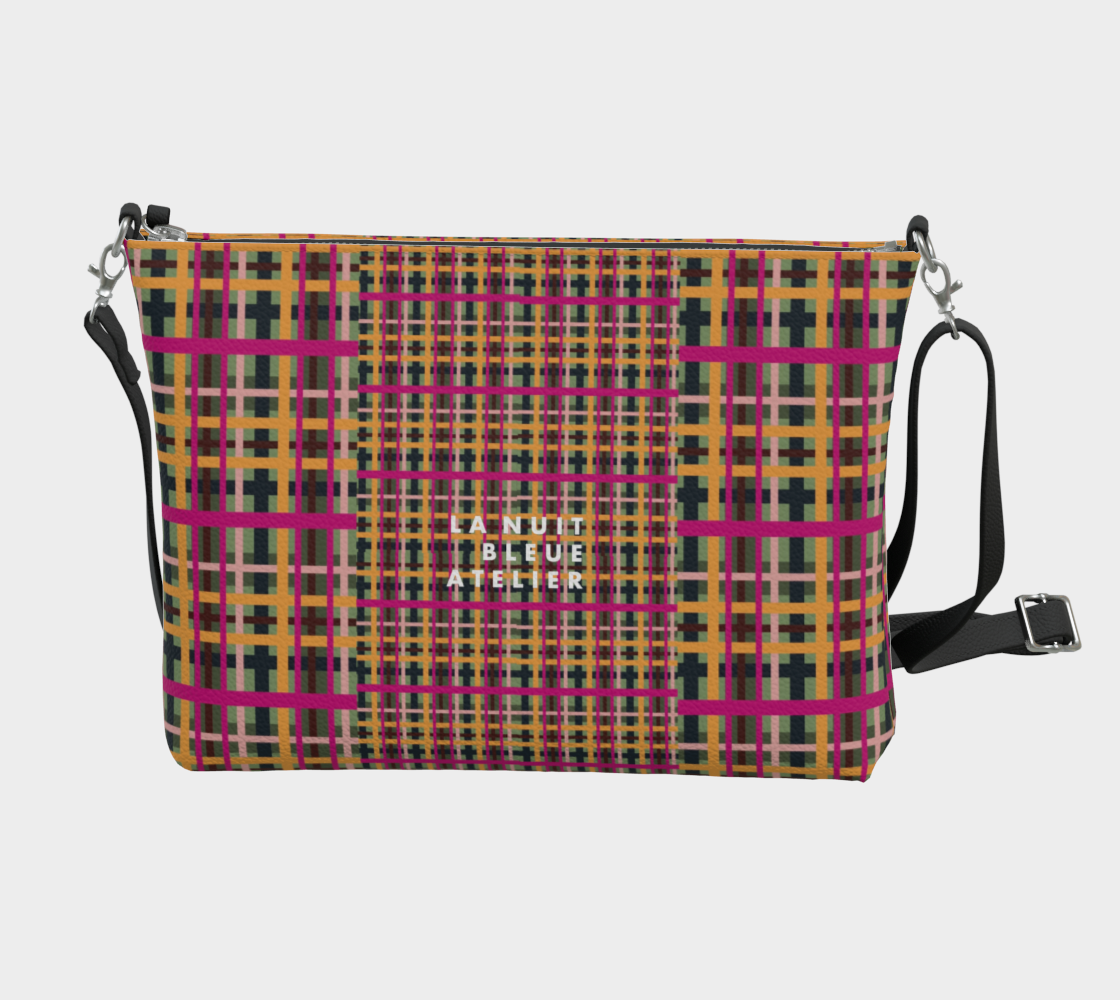 Fuchsia Plaid Vegan Leather Crossbody Purse