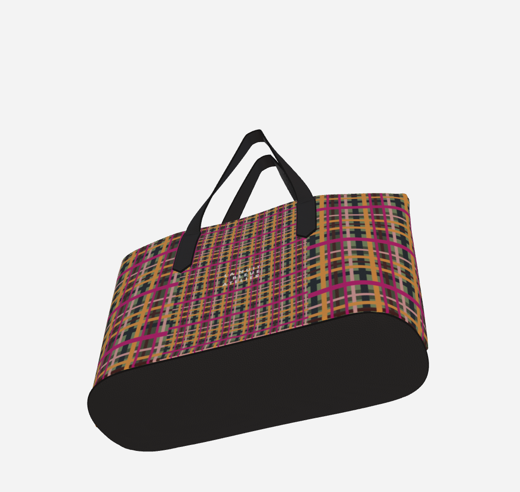 Fuchsia Plaid Vegan Leather Tote