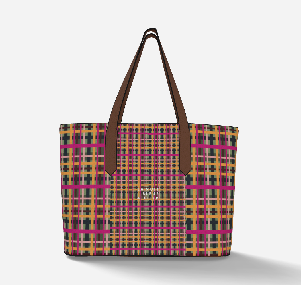 Fuchsia Plaid Vegan Leather Tote