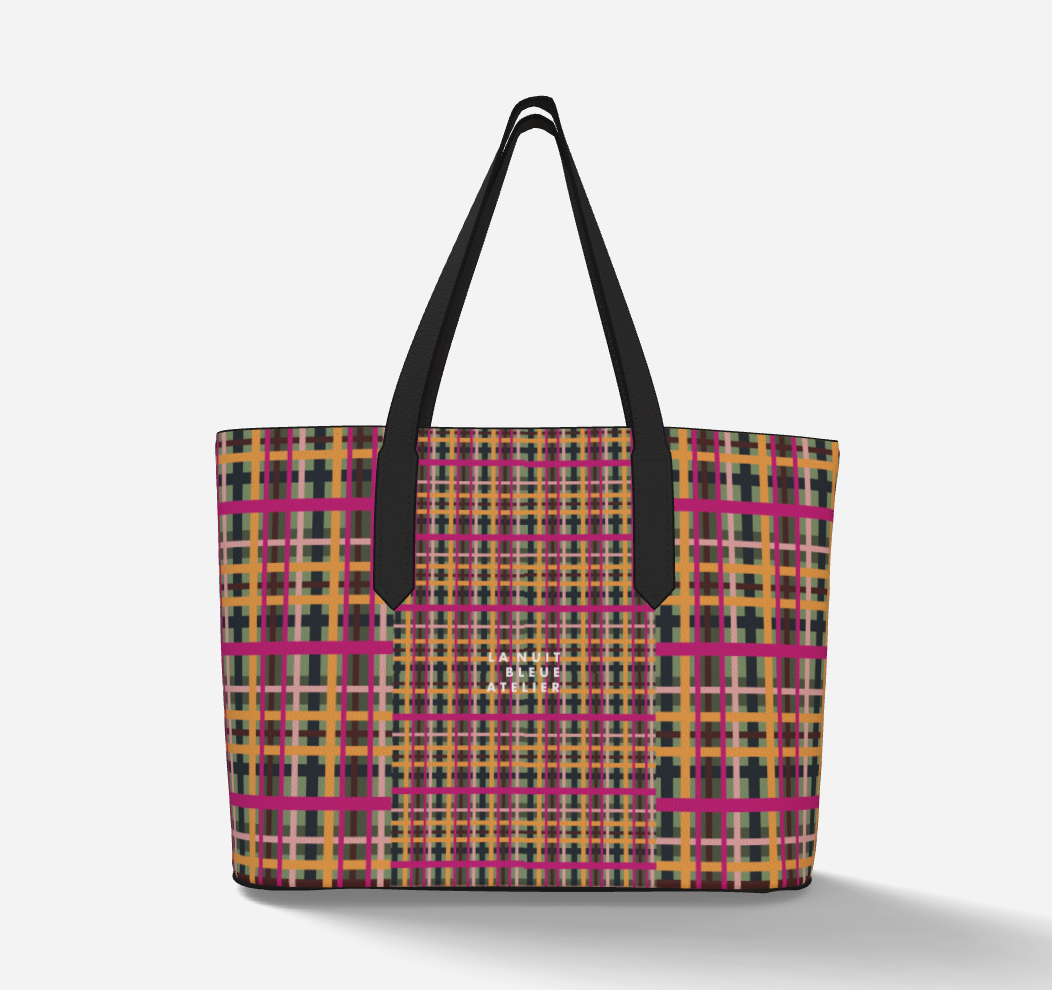 Fuchsia Plaid Vegan Leather Tote
