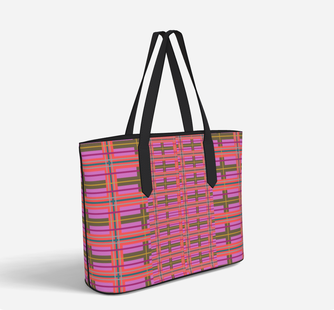 Pink Plaid Vegan Leather Tote