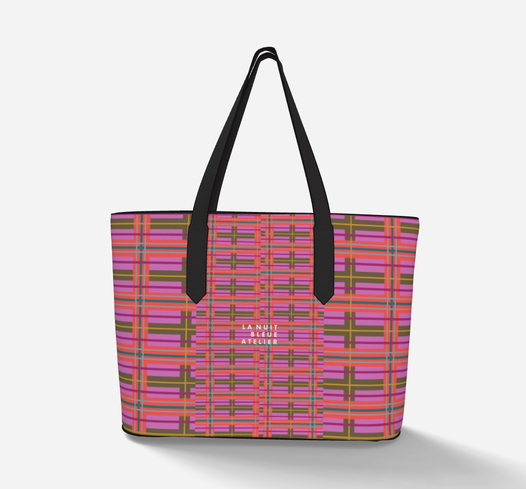 Pink Plaid Vegan Leather Tote