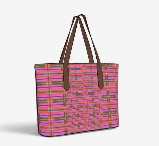 Pink Plaid Vegan Leather Tote