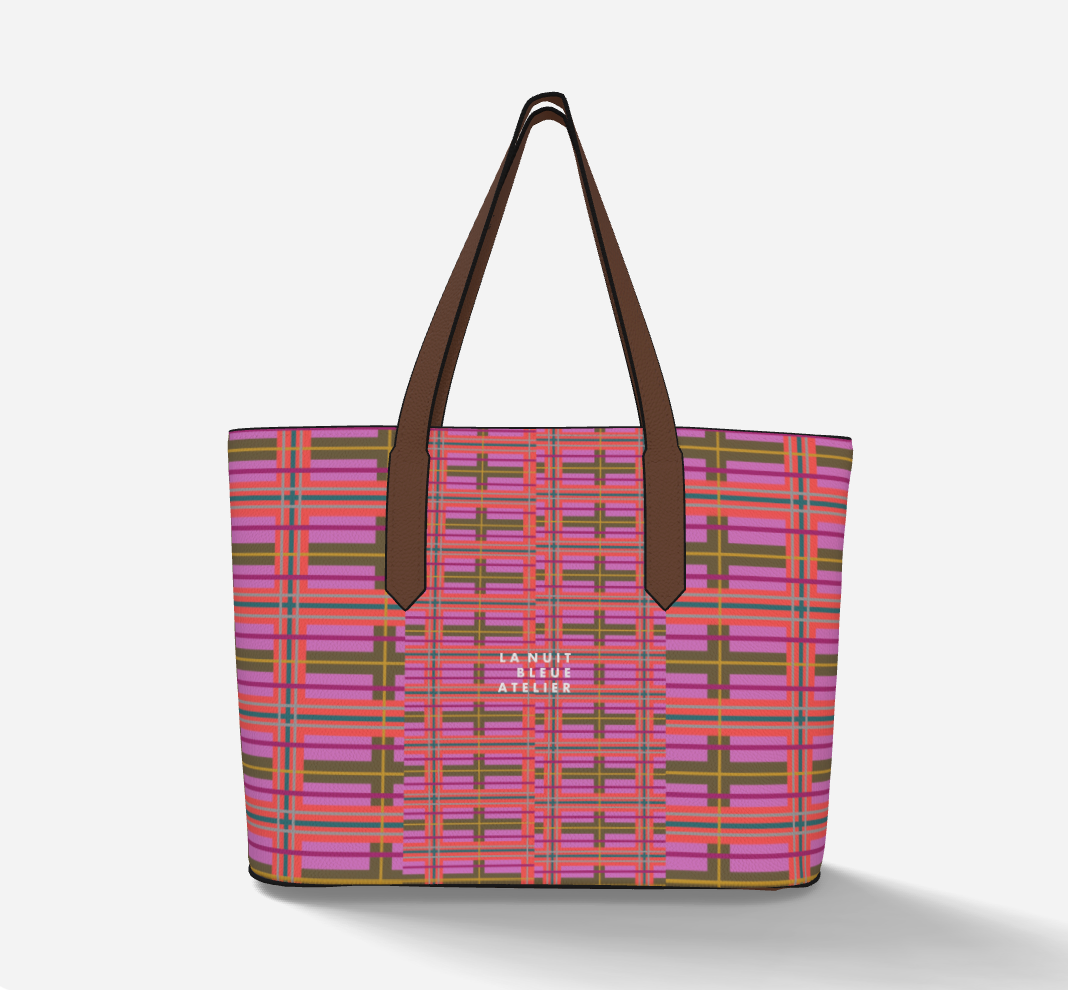 Pink Plaid Vegan Leather Tote