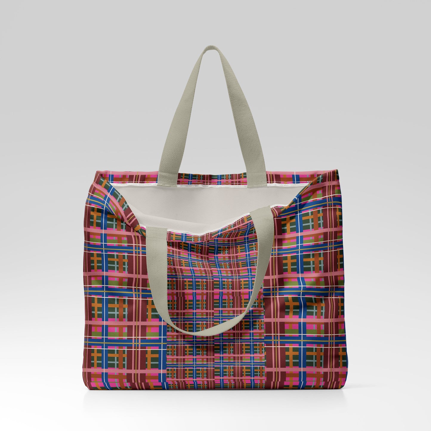Pinky Blue Plaid Everyday Market Tote