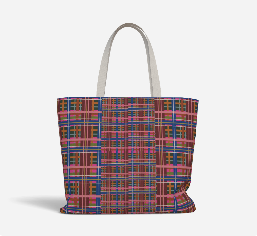 Pinky Blue Plaid Deluxe Market Tote