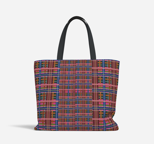 Pinky Blue Plaid Deluxe Market Tote
