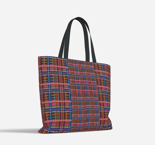 Pinky Blue Plaid Everyday Market Tote