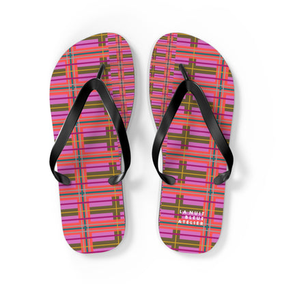 Pink Plaid Flip Flops