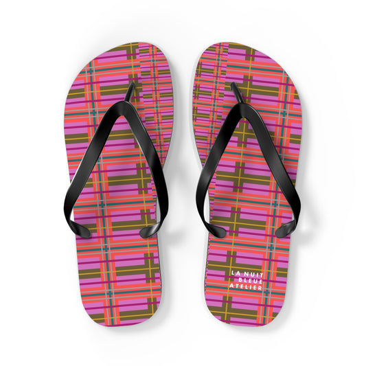 Pink Plaid Flip Flops