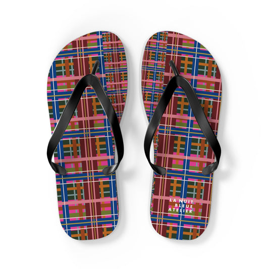 Pinky Blue Plaid Flip Flops