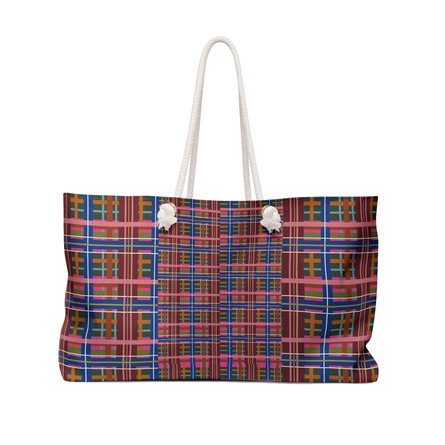 Pinky Blue Plaid Weekender Tote