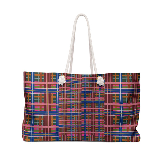 Pinky Blue Plaid Weekender Tote