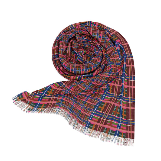 Pinky Blue Plaid Lightweight Shawl