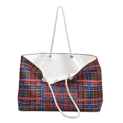 Pinky Blue Plaid Weekender Tote