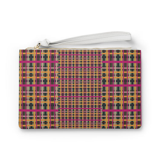 Fuchsia Plaid Vegan Leather Wristlet