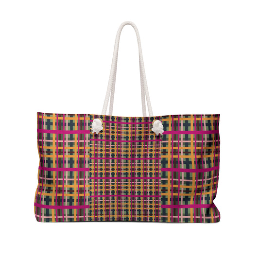 Fuchsia Plaid Weekender Tote
