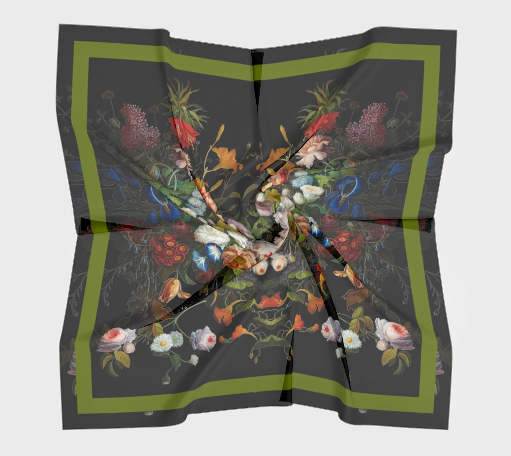 Dutch Redux No. 1 Chiffon Square Scarf with Green Accent