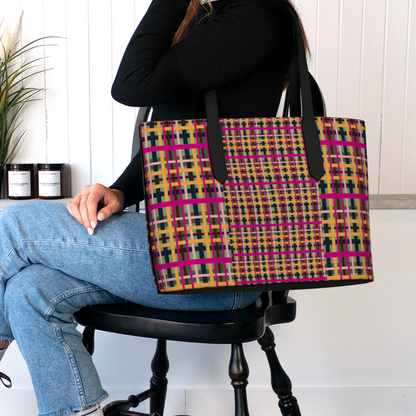 Fuchsia Plaid Vegan Leather Tote