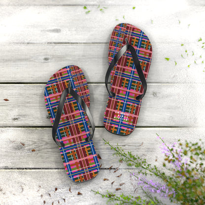 Pinky Blue Plaid Flip Flops