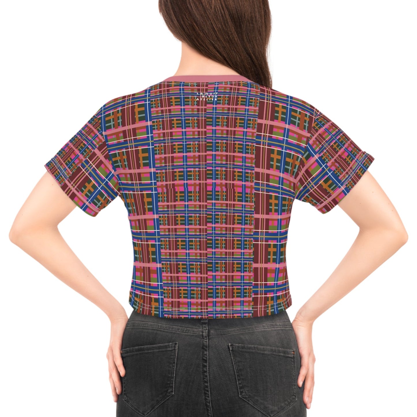 Pinky Blue Plaid Lightweight Crop Tee