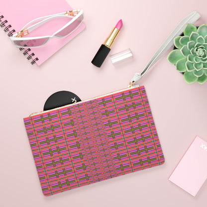 Pink Plaid Vegan Leather Wristlet