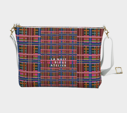 Pinky Blue Plaid Vegan Leather Crossbody Purse