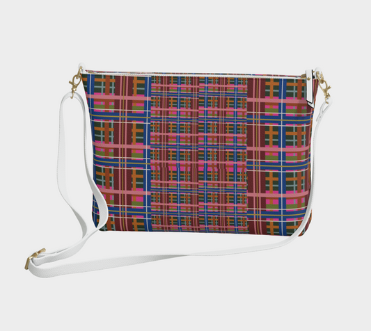 Pinky Blue Plaid Vegan Leather Crossbody Purse