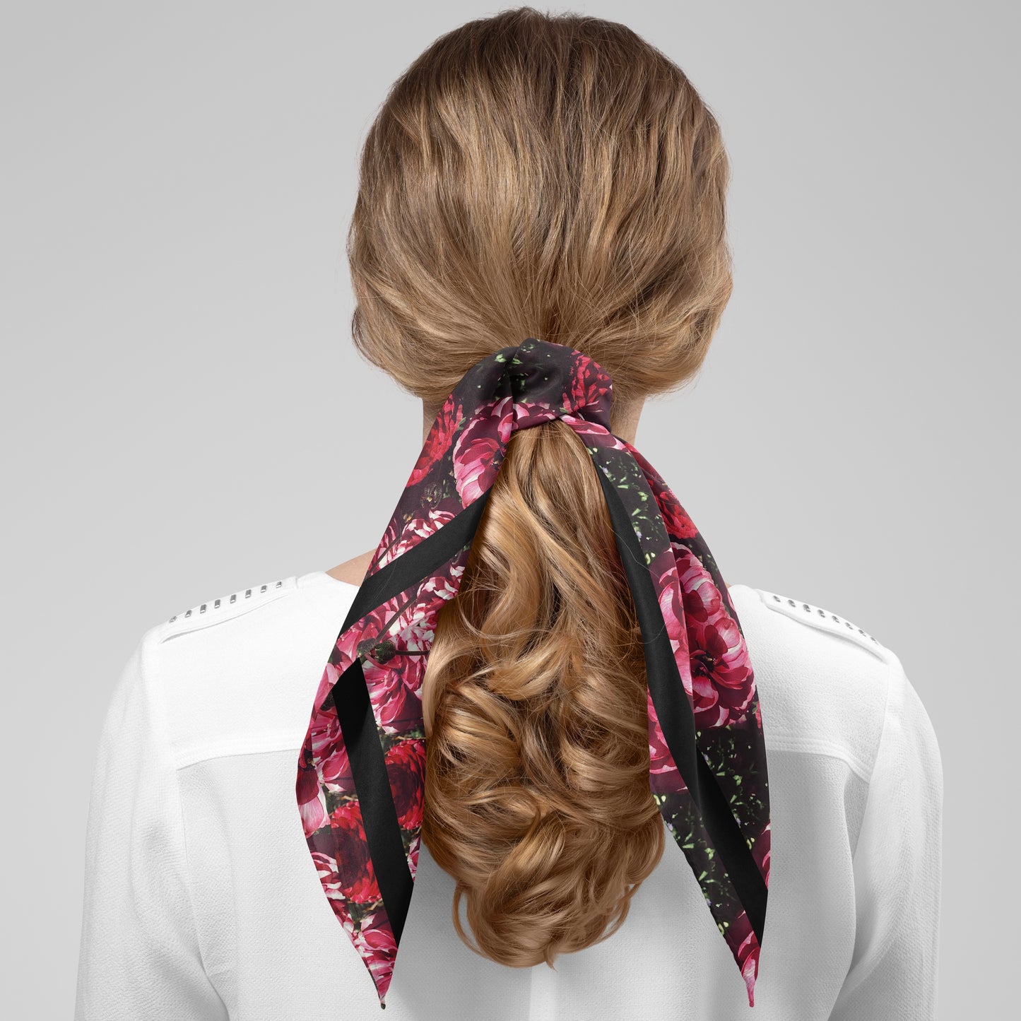 Floralis No. 25 Chiffon Square Scarf with Black Accent