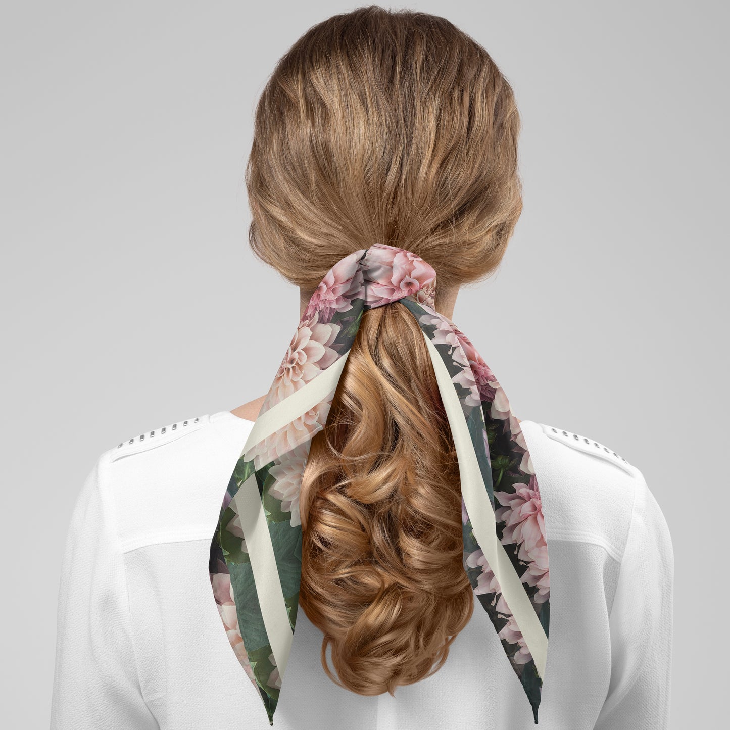 Floralis No. 26 Chiffon Square Scarf with Cream Accent