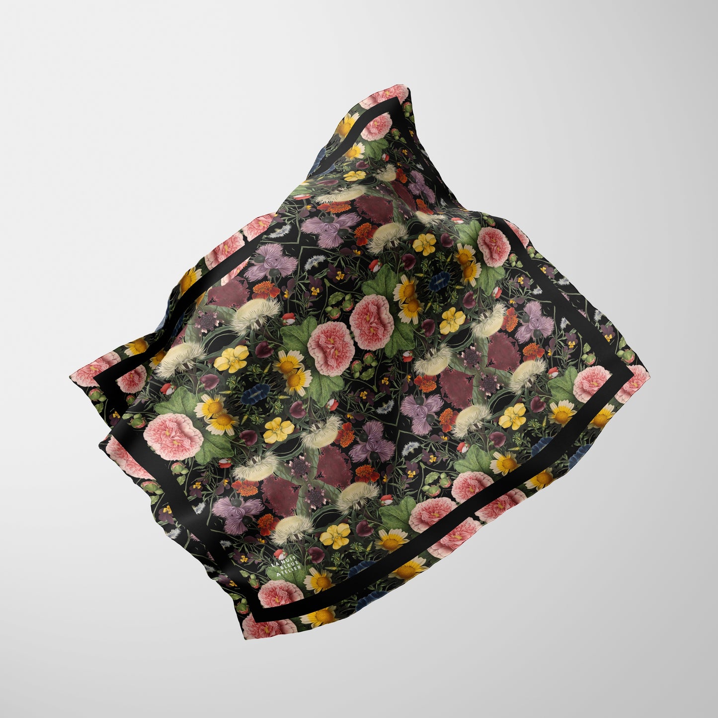 Botanica No. 1 Chiffon Square Scarf with Black Accent