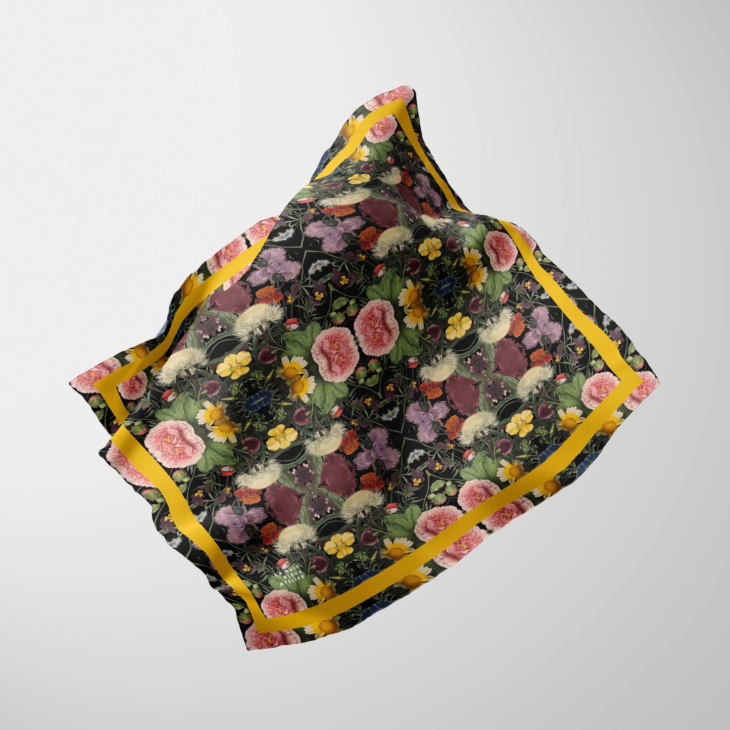 Botanica No. 1 Chiffon Square Scarf with Yellow Accent