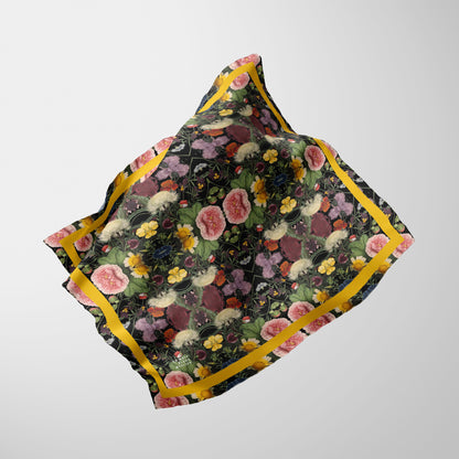 Botanica No. 1 Chiffon Square Scarf with Yellow Accent