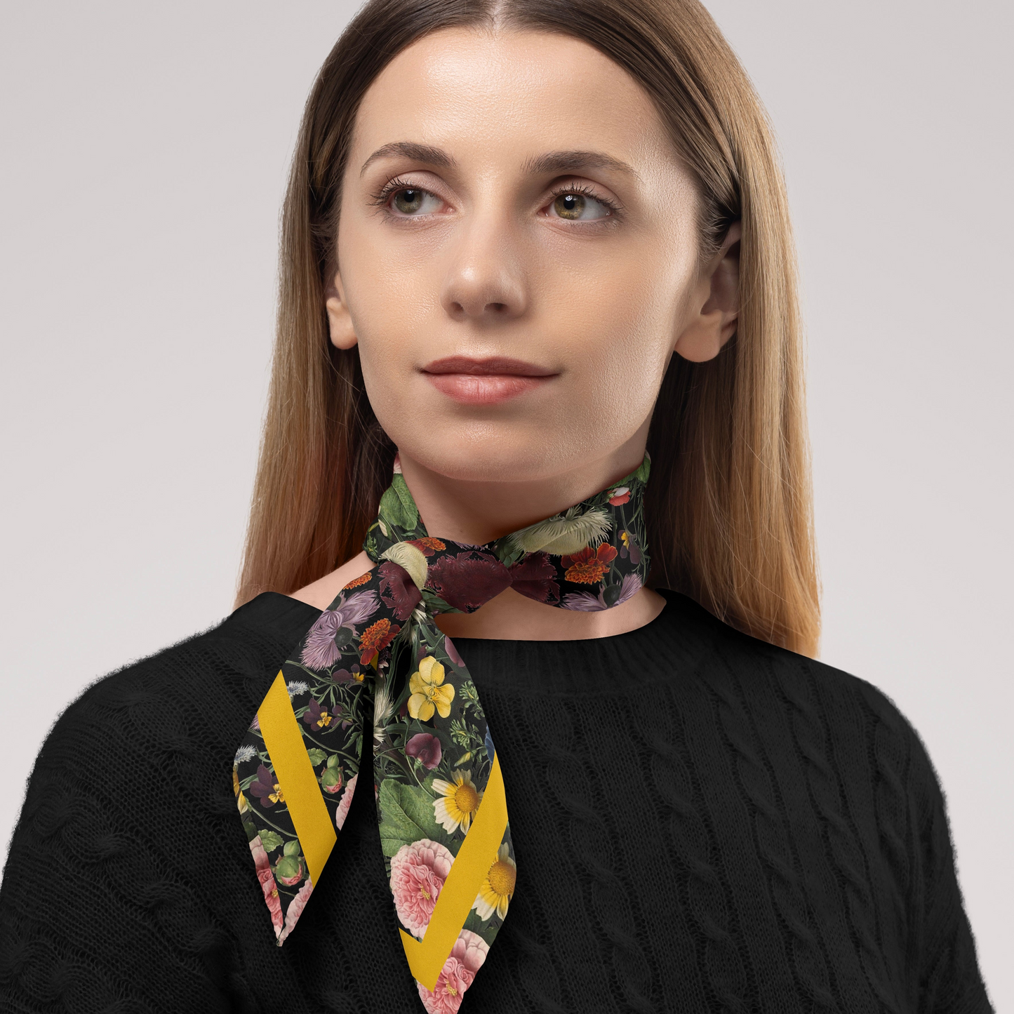 Botanica No. 1 Chiffon Square Scarf with Yellow Accent