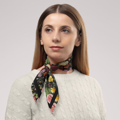 Botanica No. 1 Chiffon Square Scarf with Black Accent