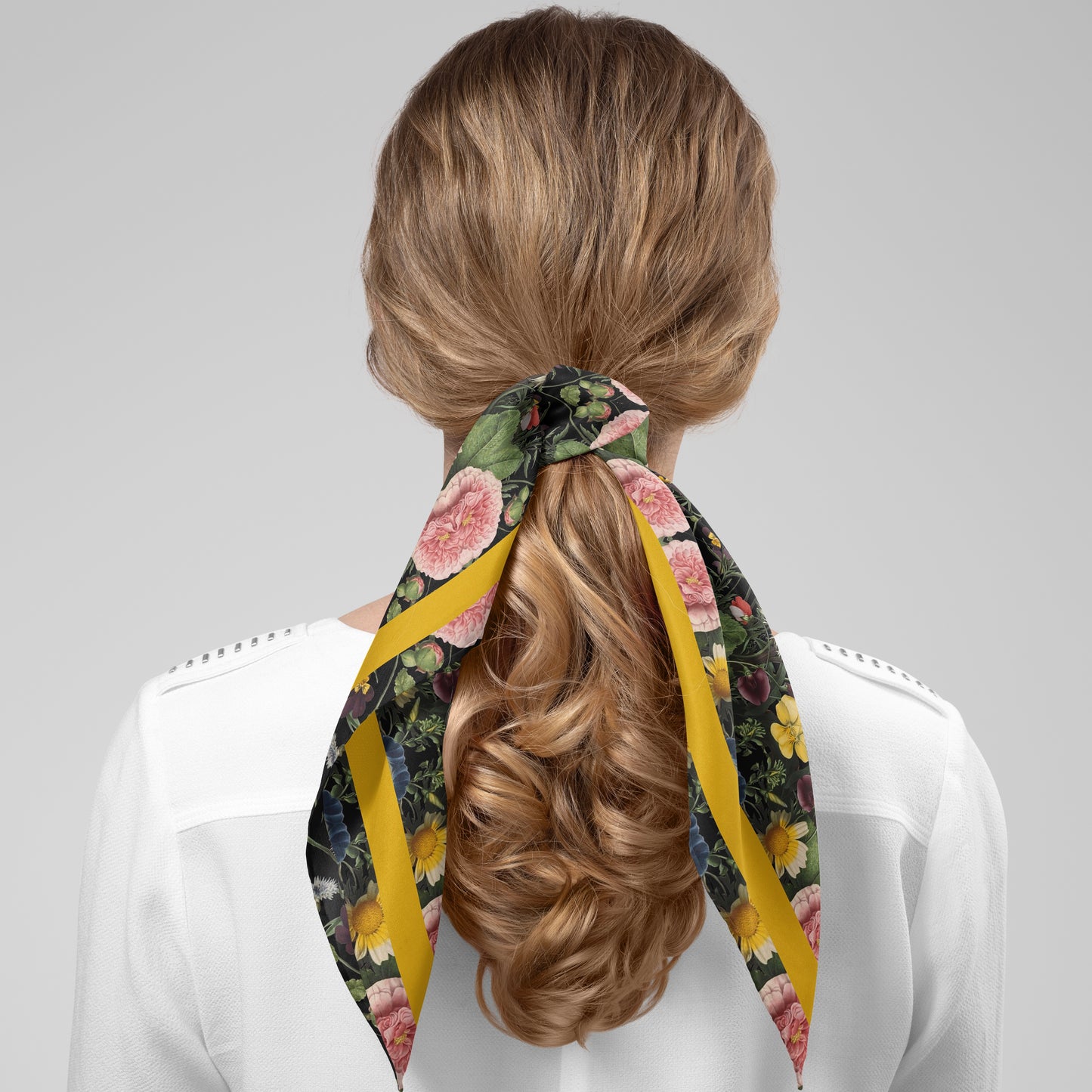 Botanica No. 1 Chiffon Square Scarf with Yellow Accent