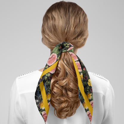 Botanica No. 1 Chiffon Square Scarf with Yellow Accent