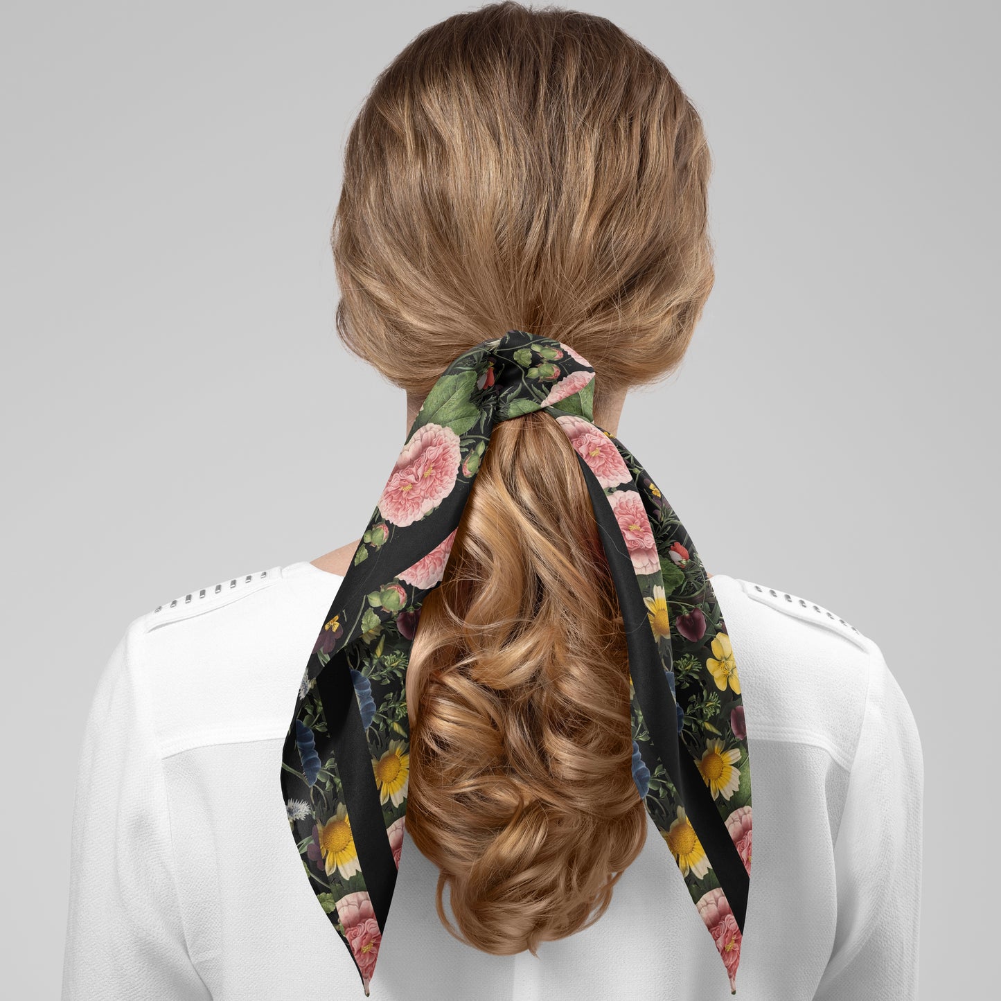 Botanica No. 1 Chiffon Square Scarf with Black Accent