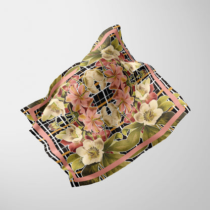 Botanica Plaid No. 1 Chiffon Square Scarf with Soft Pink Accent
