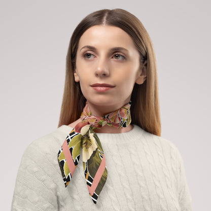 Botanica Plaid No. 1 Chiffon Square Scarf with Soft Pink Accent