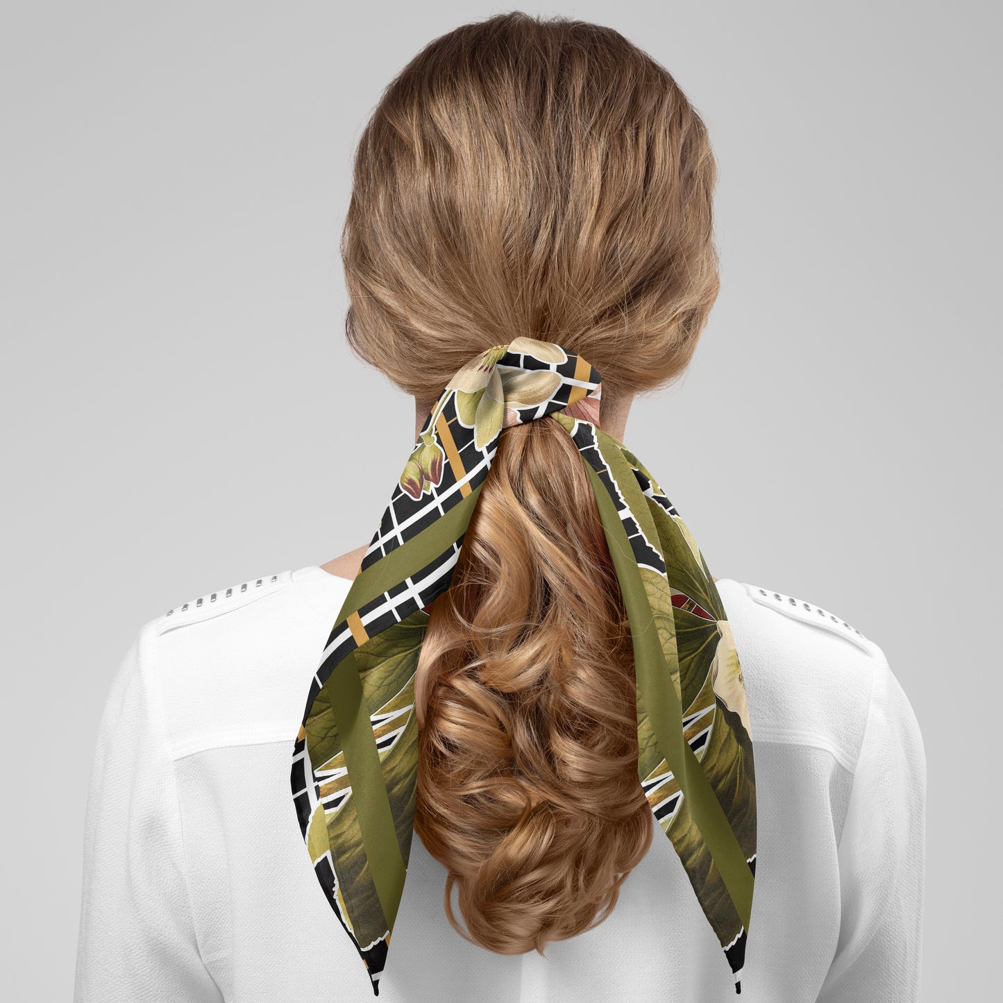 Botanica Plaid No. 1 Chiffon Square Scarf with Green Accent