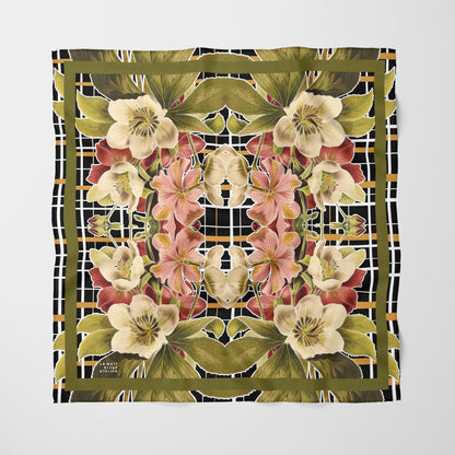 Botanica Plaid No. 1 Chiffon Square Scarf with Green Accent