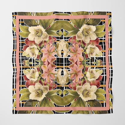 Botanica Plaid No. 1 Chiffon Square Scarf with Soft Pink Accent