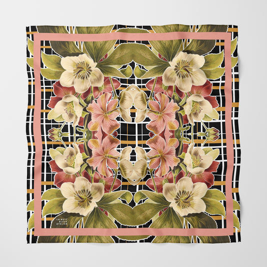 Botanica Plaid No. 1 Chiffon Square Scarf with Soft Pink Accent