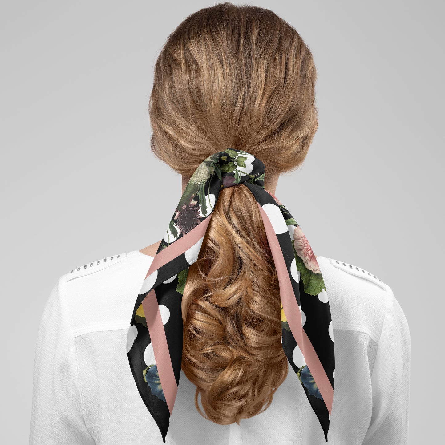 Botanica Pop Chiffon Square Scarf with Soft Pink Accent