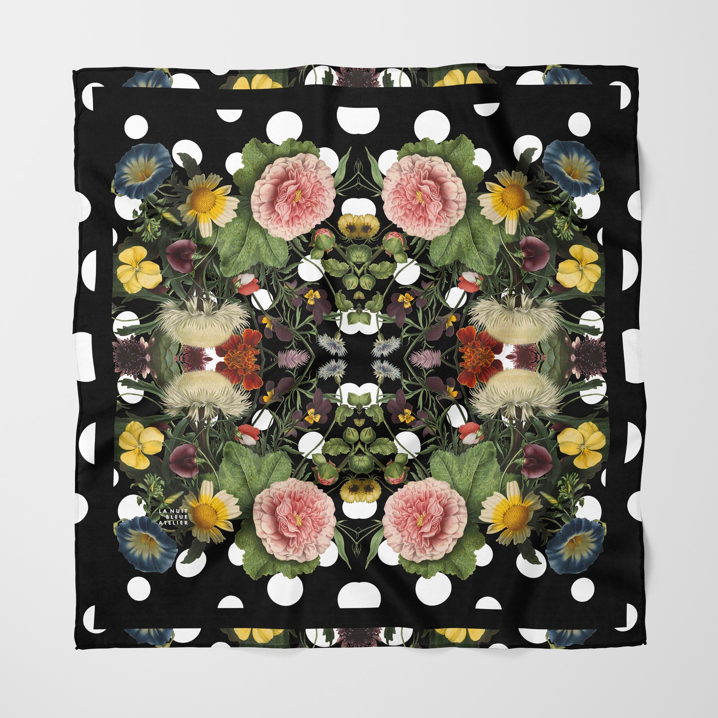 Botanica Pop Chiffon Square Scarf with Black Accent
