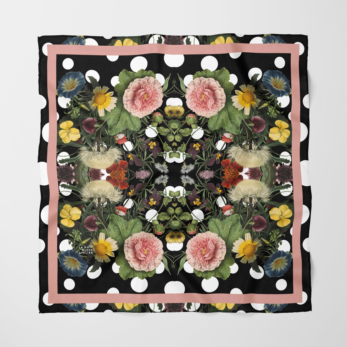 Botanica Pop Chiffon Square Scarf with Soft Pink Accent